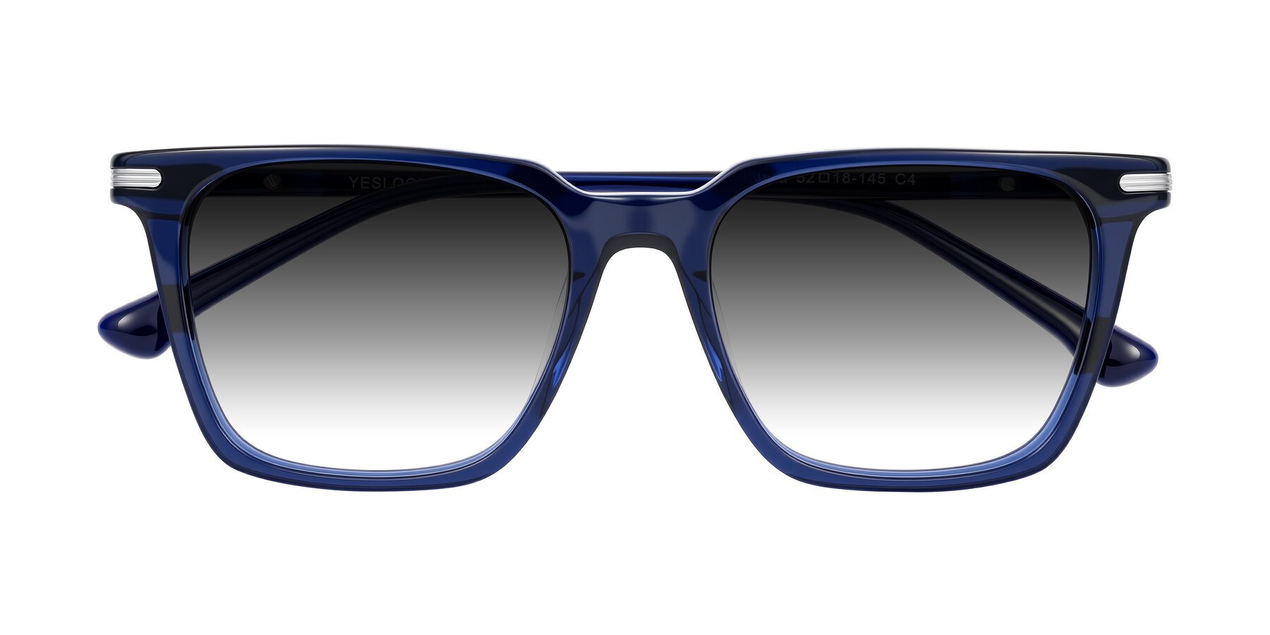 Folded Front of Miyaha in Navy Blue with Gray Gradient Lenses