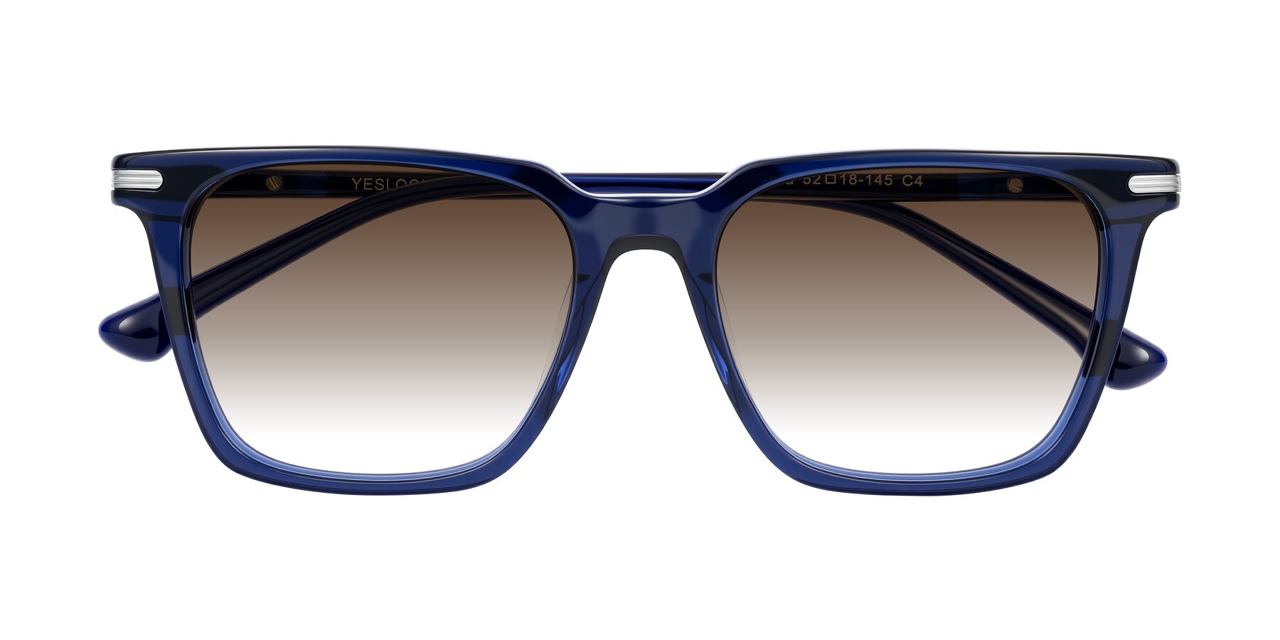Folded Front of Miyaha in Navy Blue with Brown Gradient Lenses