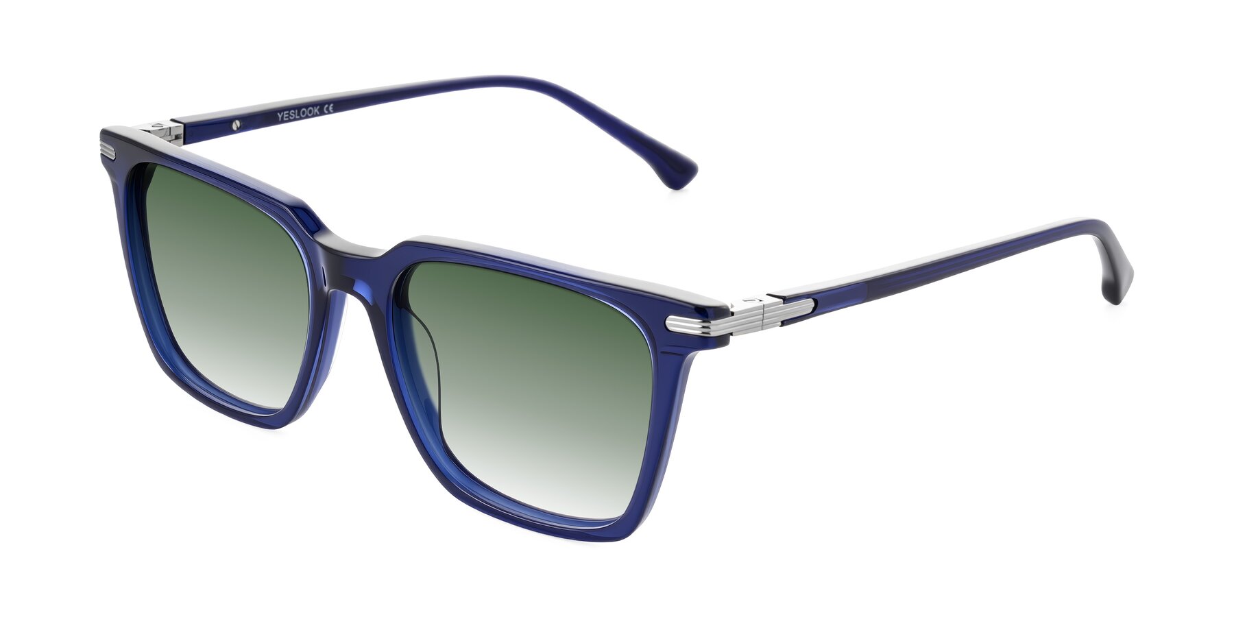 Angle of Miyaha in Navy Blue with Green Gradient Lenses