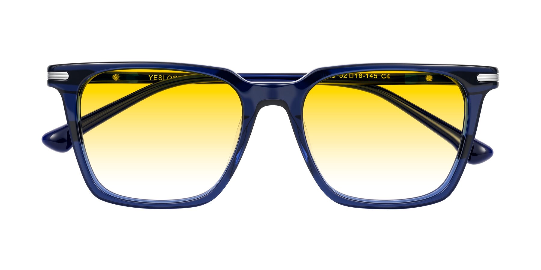 Folded Front of Miyaha in Navy Blue with Yellow Gradient Lenses