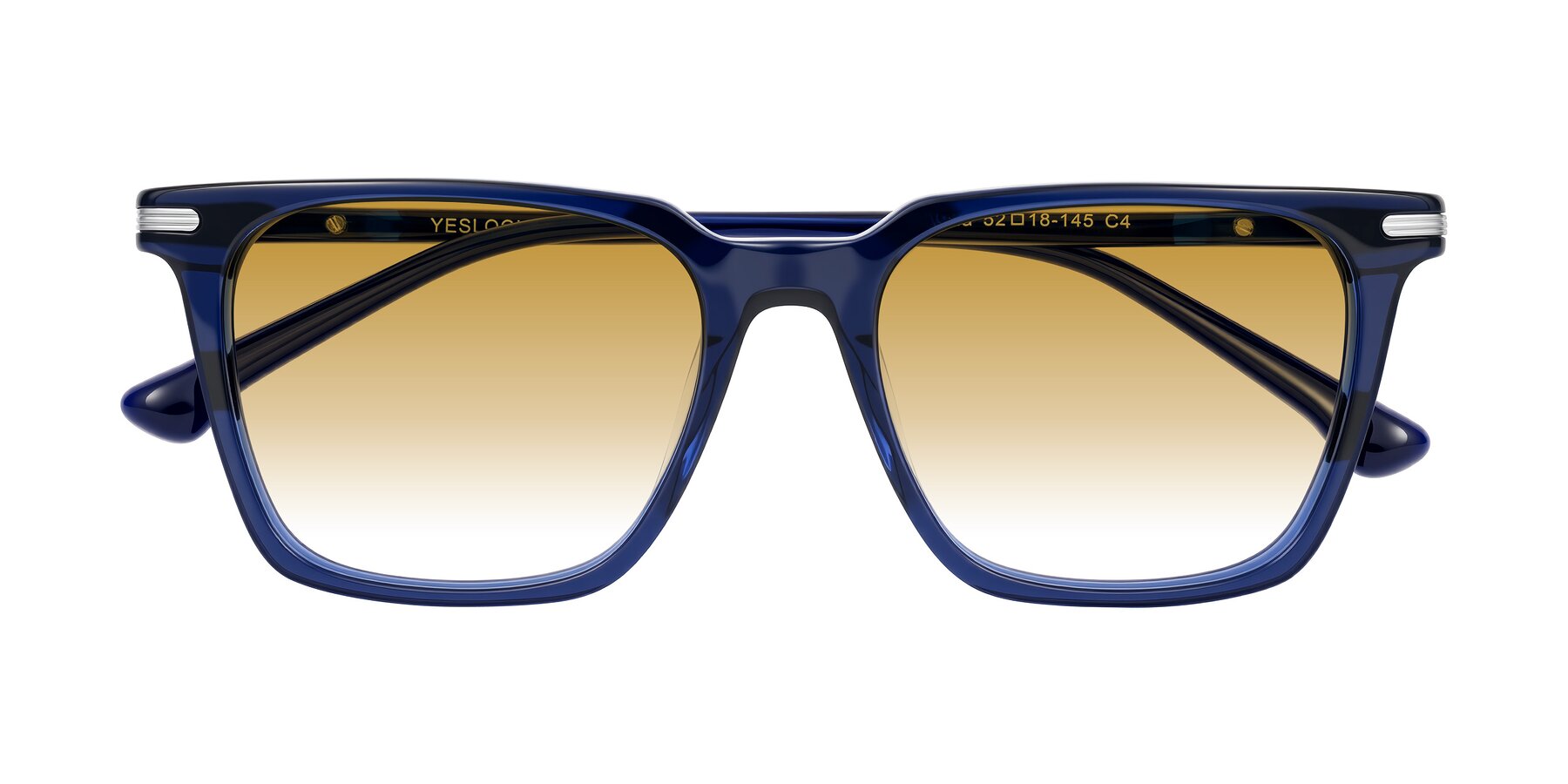 Folded Front of Miyaha in Navy Blue with Champagne Gradient Lenses