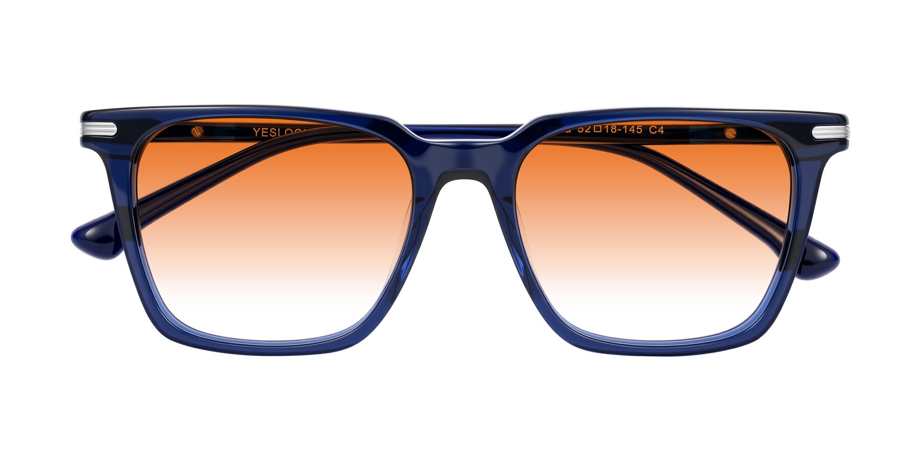 Folded Front of Miyaha in Navy Blue with Orange Gradient Lenses