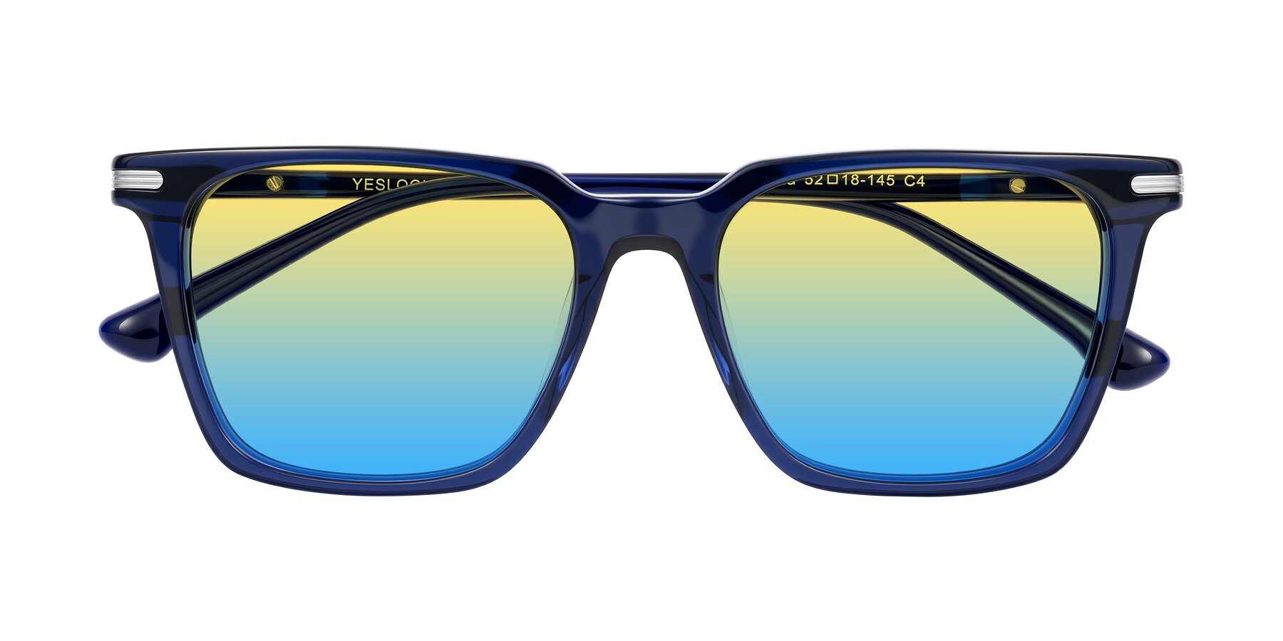 Folded Front of Miyaha in Navy Blue with Yellow / Blue Gradient Lenses
