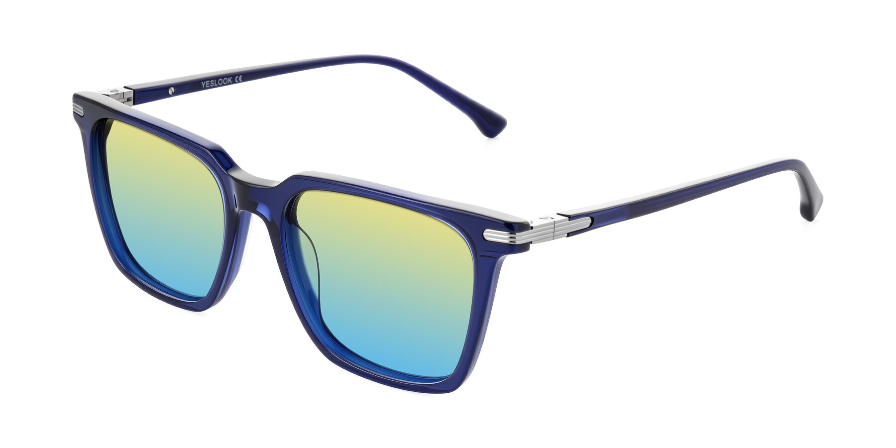 Angle of Miyaha in Navy Blue with Yellow / Blue Gradient Lenses