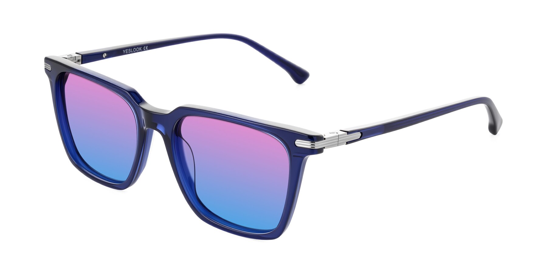 Angle of Miyaha in Navy Blue with Pink / Blue Gradient Lenses