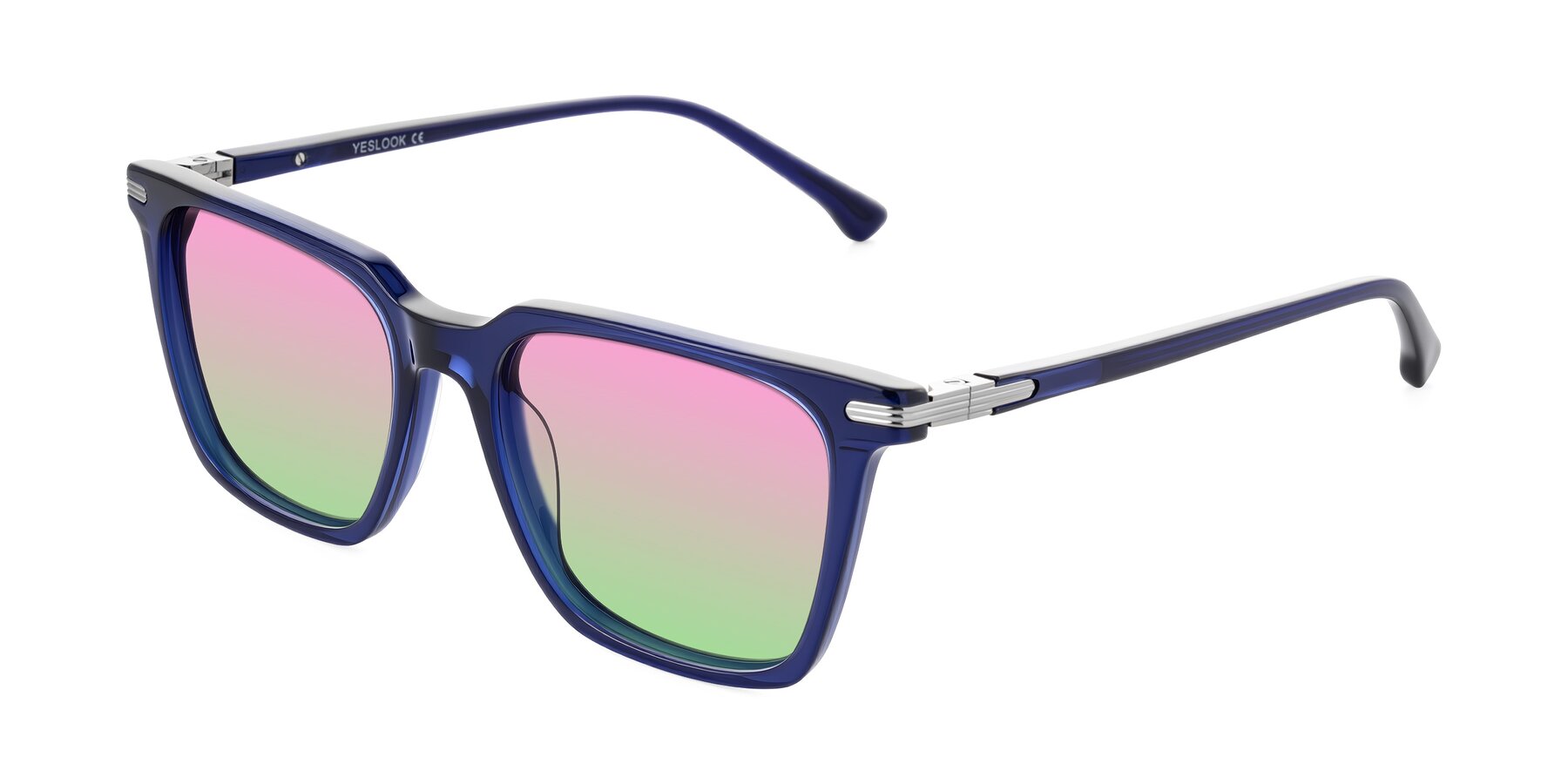 Angle of Miyaha in Navy Blue with Pink / Green Gradient Lenses