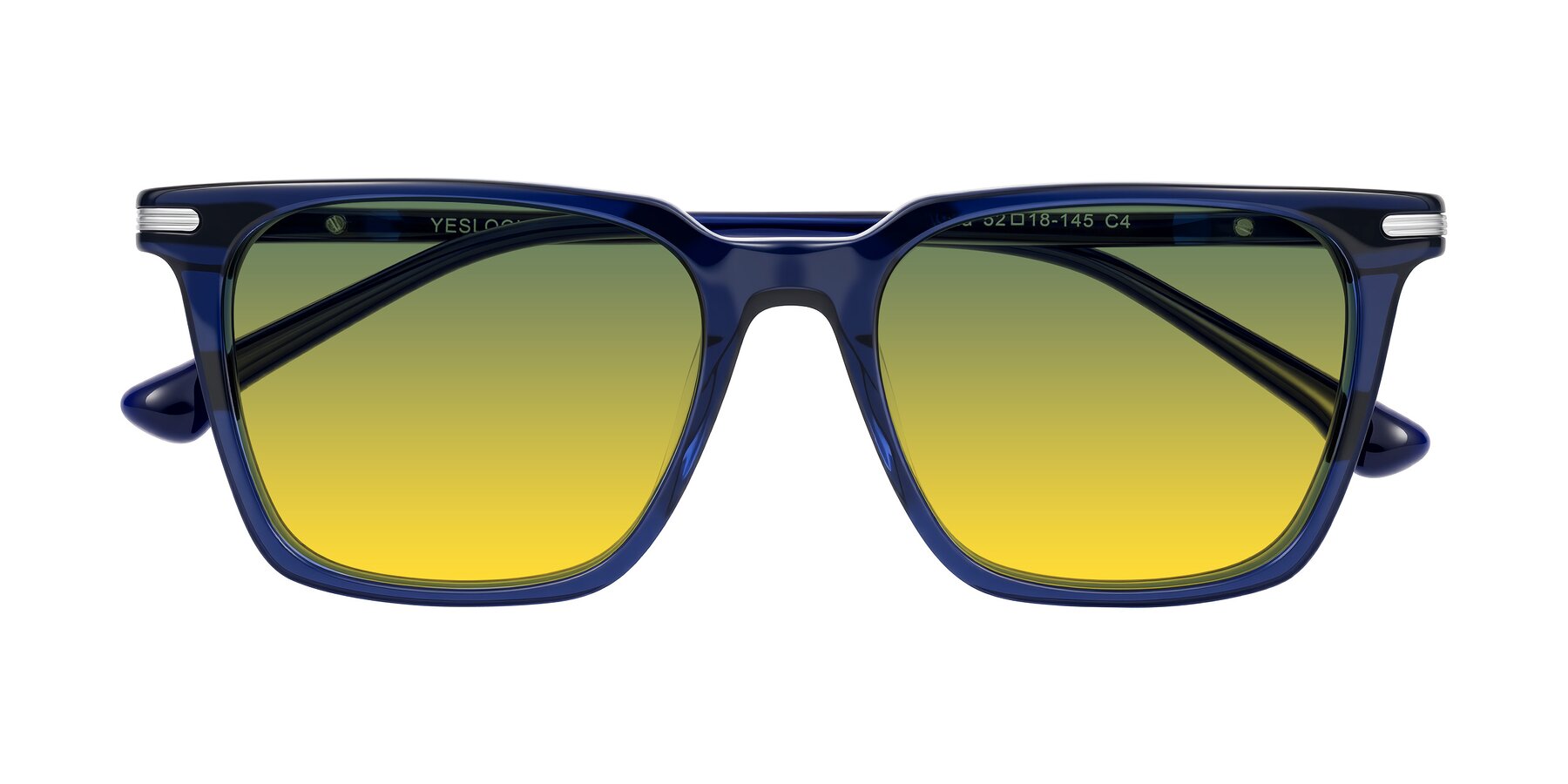Folded Front of Miyaha in Navy Blue with Green / Yellow Gradient Lenses