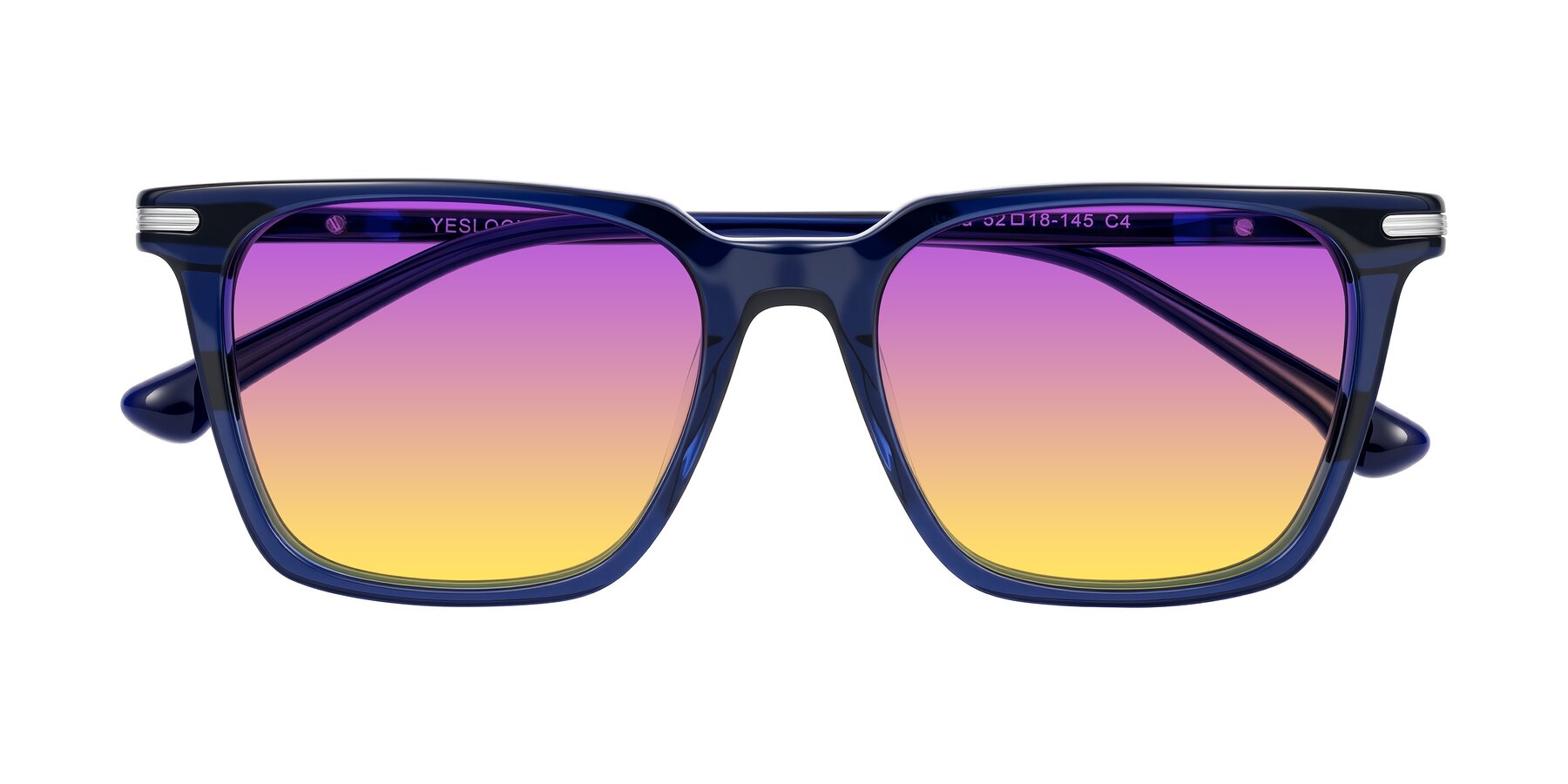 Folded Front of Miyaha in Navy Blue with Purple / Yellow Gradient Lenses