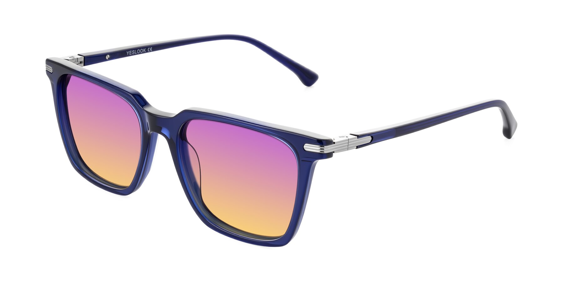 Angle of Miyaha in Navy Blue with Purple / Yellow Gradient Lenses