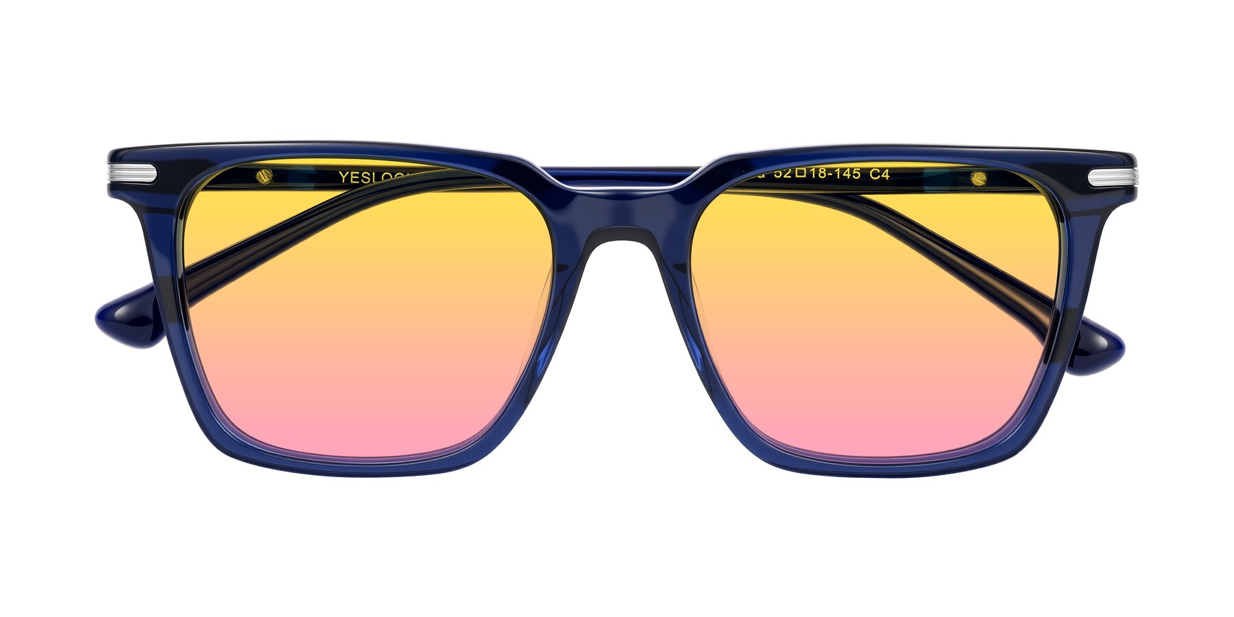 Folded Front of Miyaha in Navy Blue with Yellow / Pink Gradient Lenses