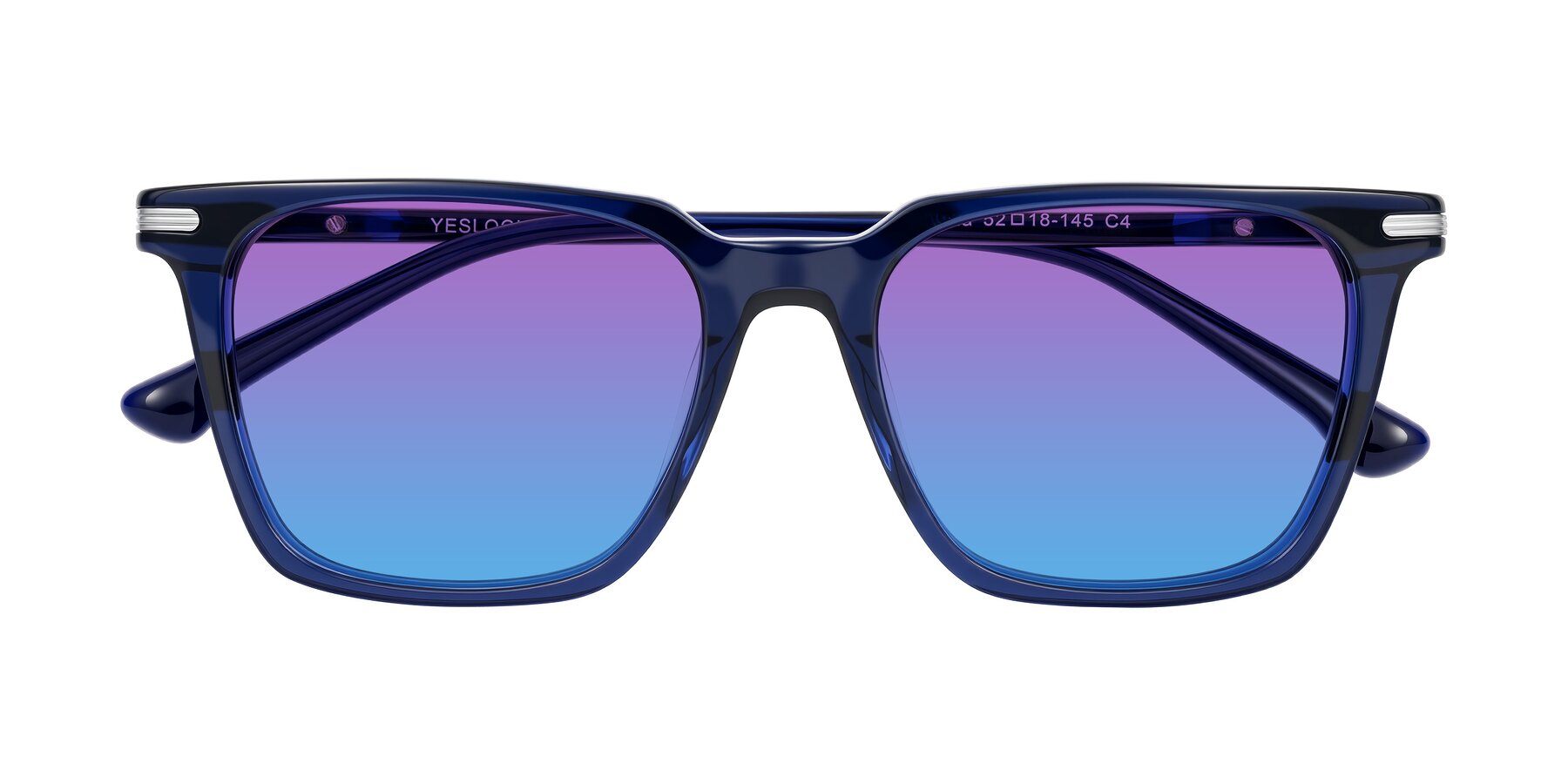 Folded Front of Miyaha in Navy Blue with Purple / Blue Gradient Lenses