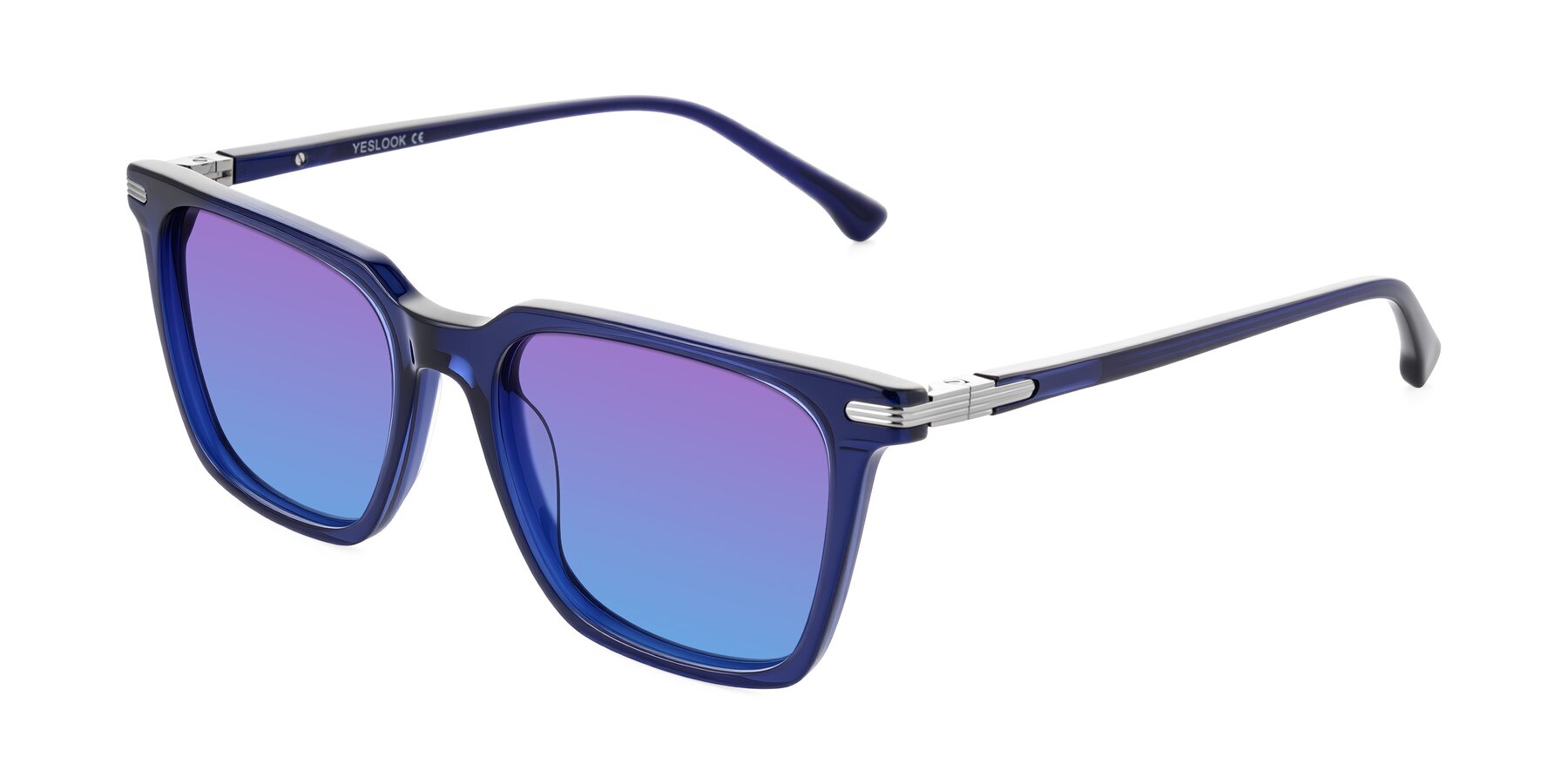 Angle of Miyaha in Navy Blue with Purple / Blue Gradient Lenses