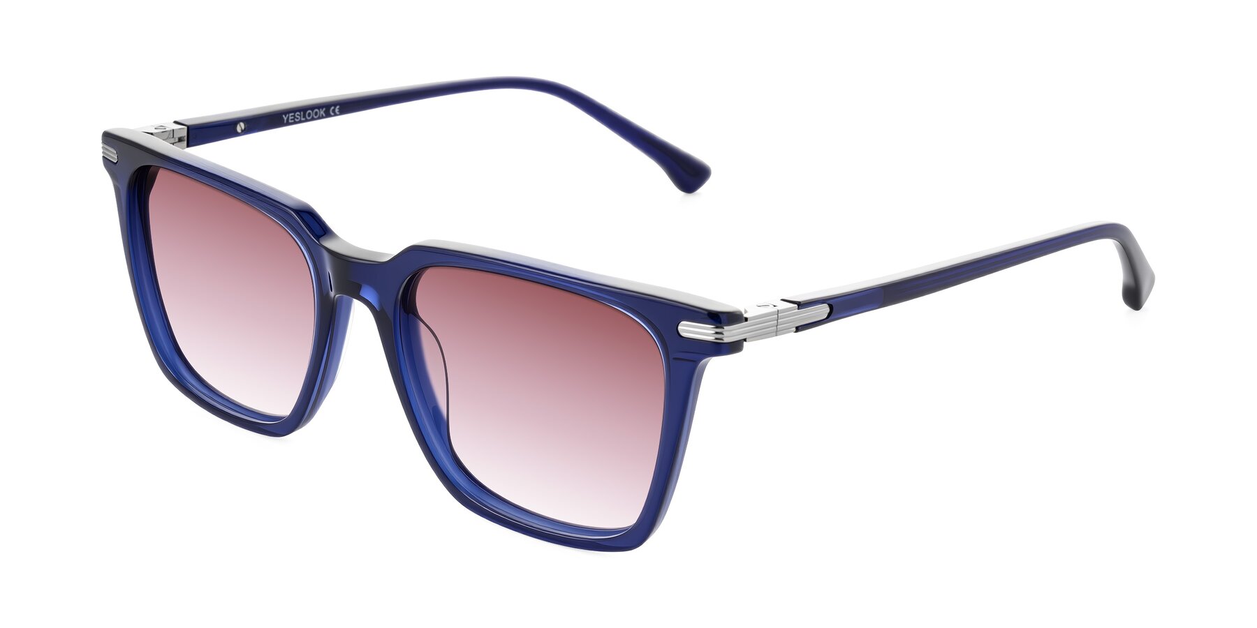 Angle of Miyaha in Navy Blue with Garnet Gradient Lenses