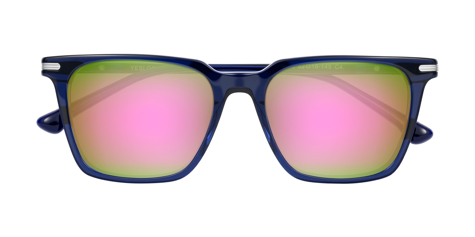 Folded Front of Miyaha in Navy Blue with Pink Mirrored Lenses