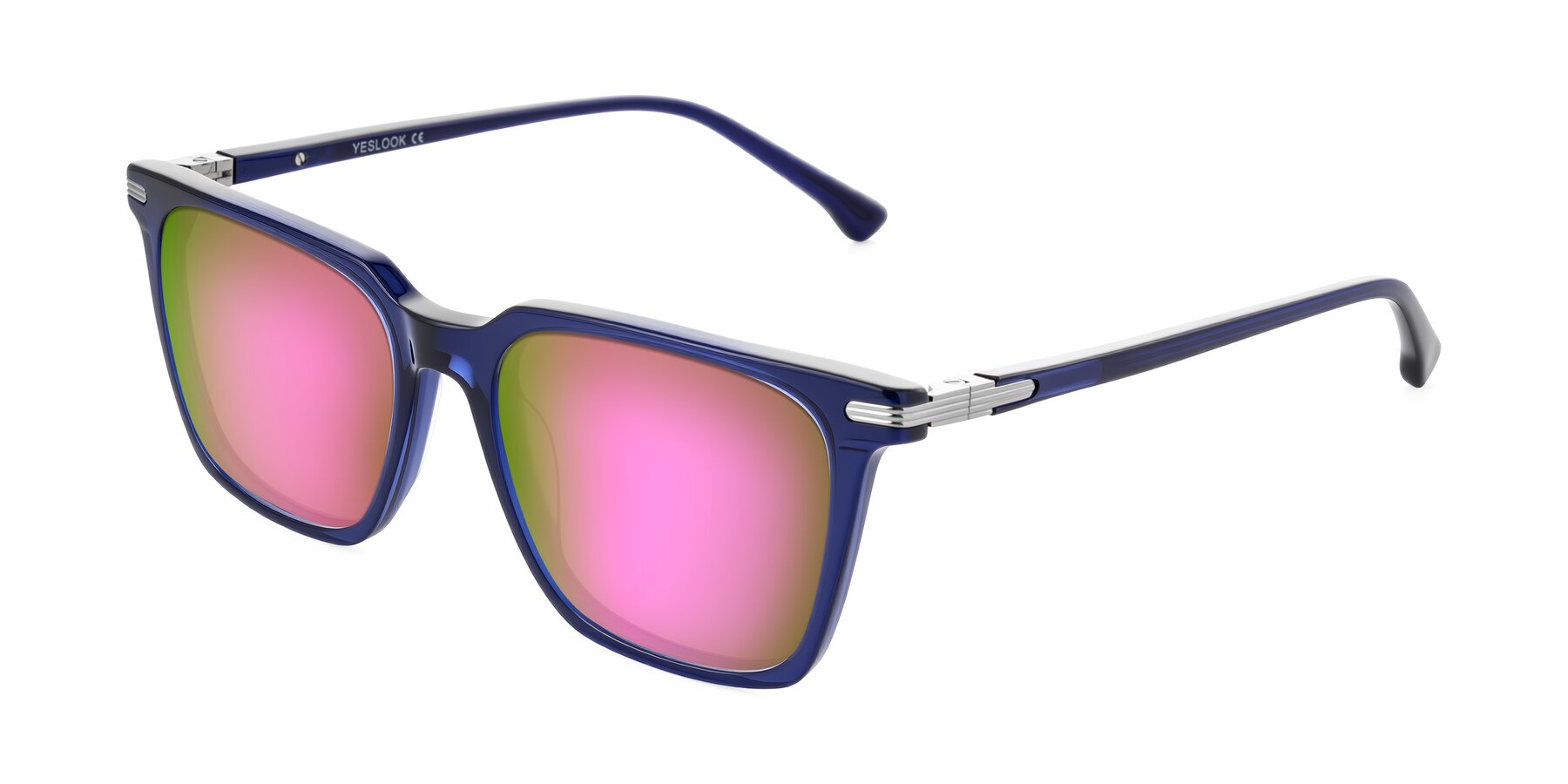 Angle of Miyaha in Navy Blue with Pink Mirrored Lenses