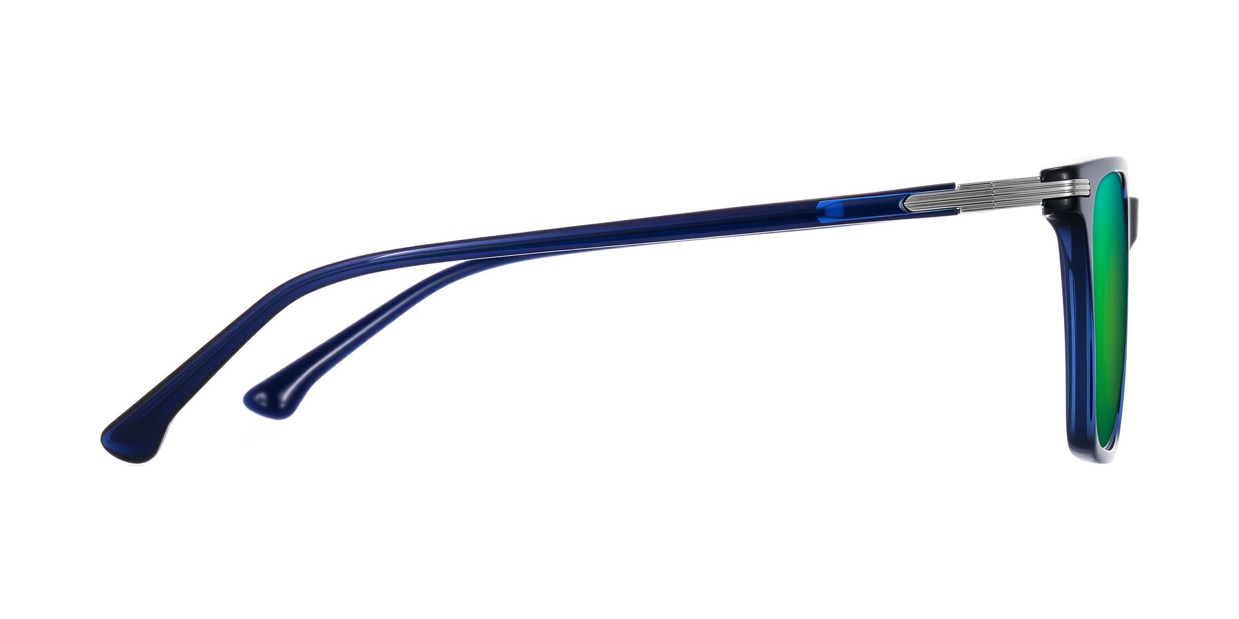 Side of Miyaha in Navy Blue with Green Mirrored Lenses