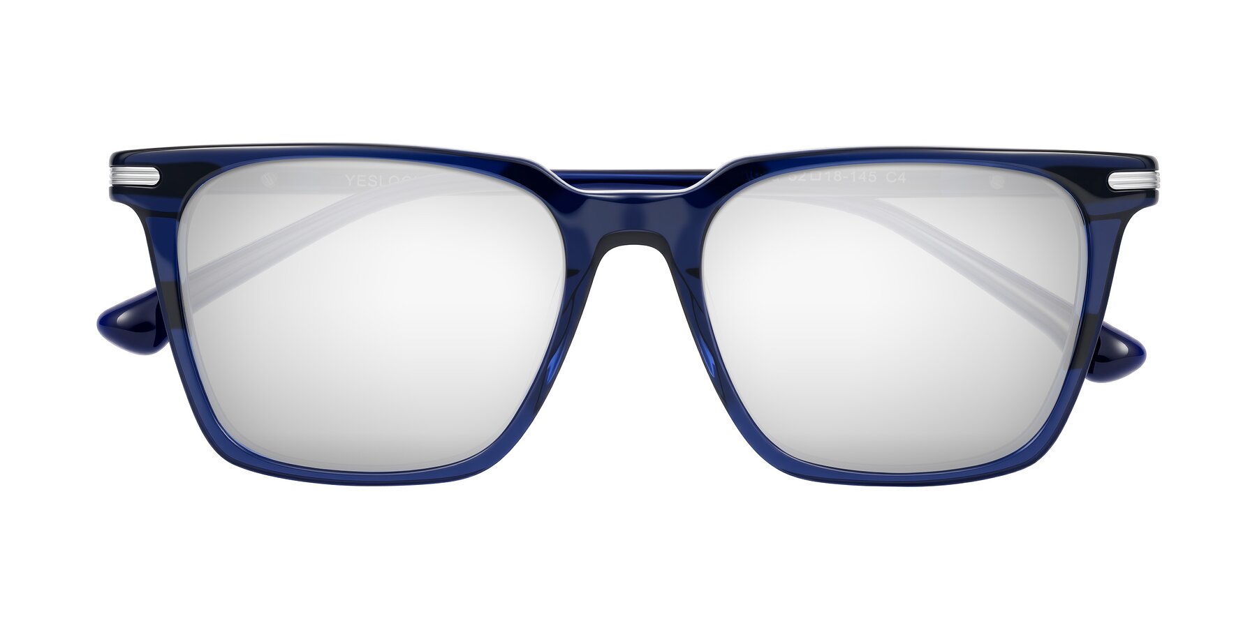 Folded Front of Miyaha in Navy Blue with Silver Mirrored Lenses
