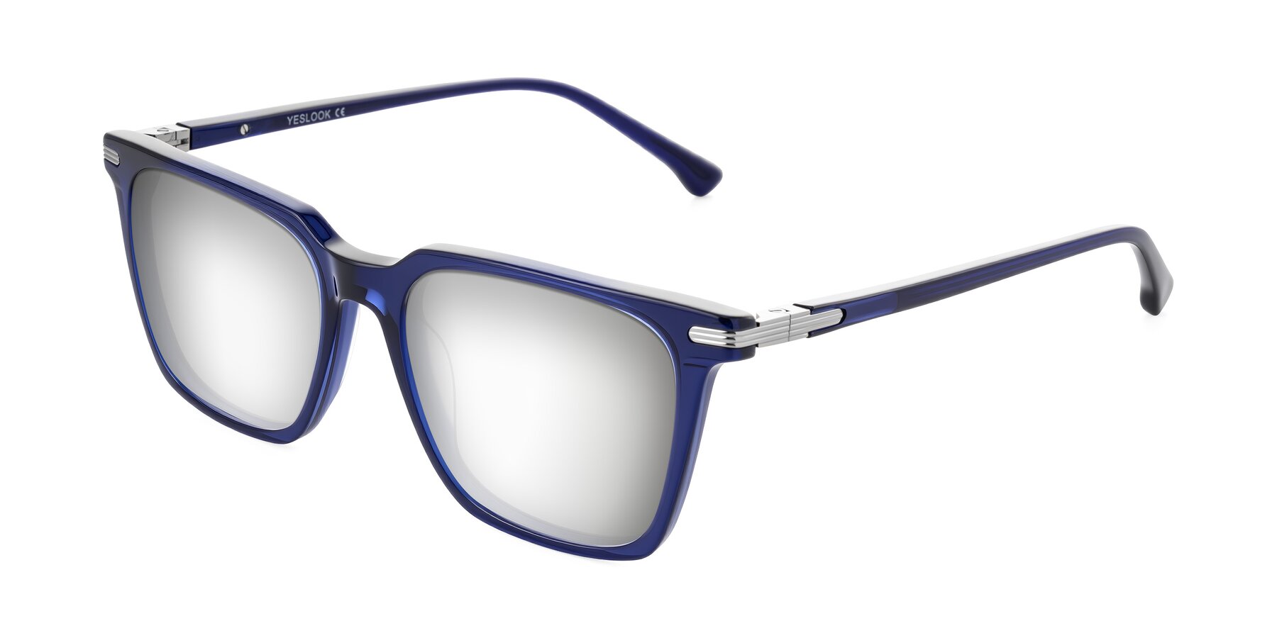 Angle of Miyaha in Navy Blue with Silver Mirrored Lenses