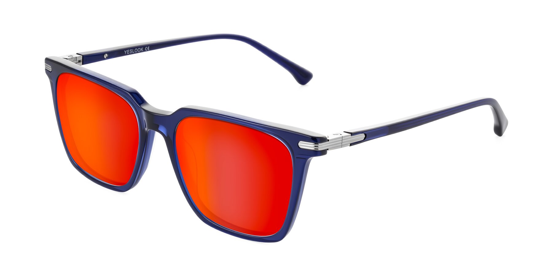 Angle of Miyaha in Navy Blue with Red Gold Mirrored Lenses