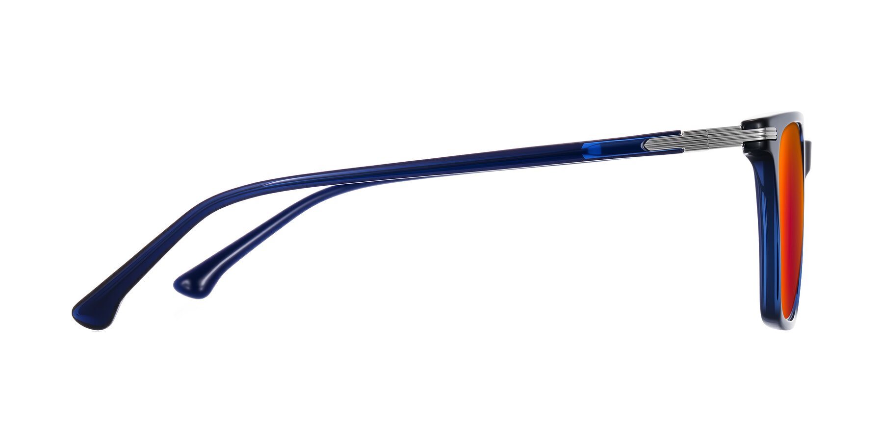 Side of Miyaha in Navy Blue with Red Gold Mirrored Lenses