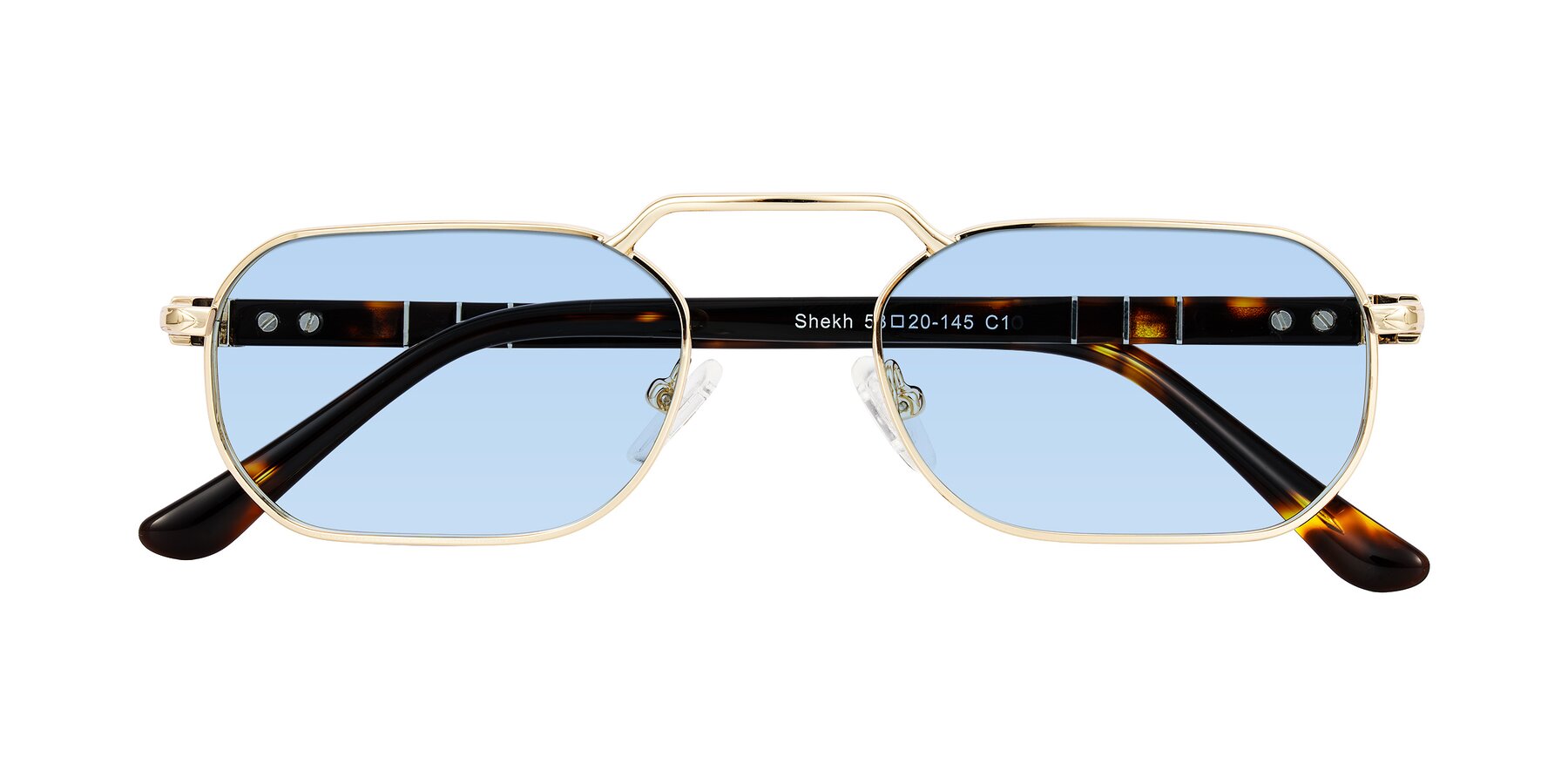 Folded Front of Shekh in Gold with Light Blue Tinted Lenses