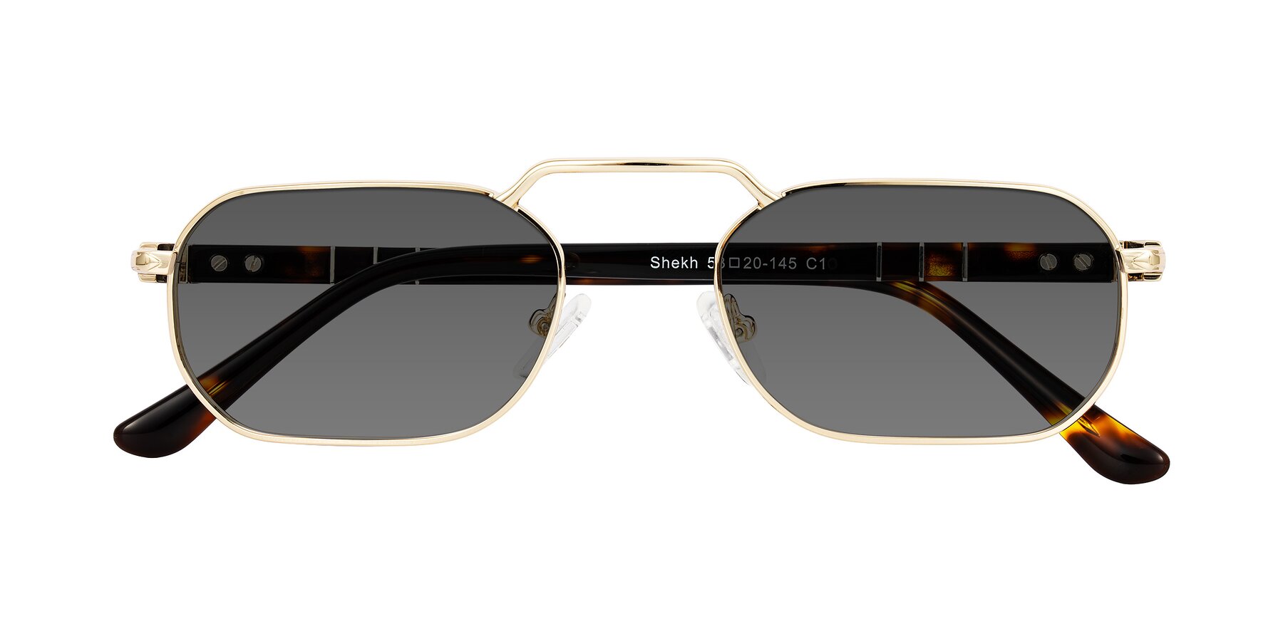 Folded Front of Shekh in Gold with Medium Gray Tinted Lenses