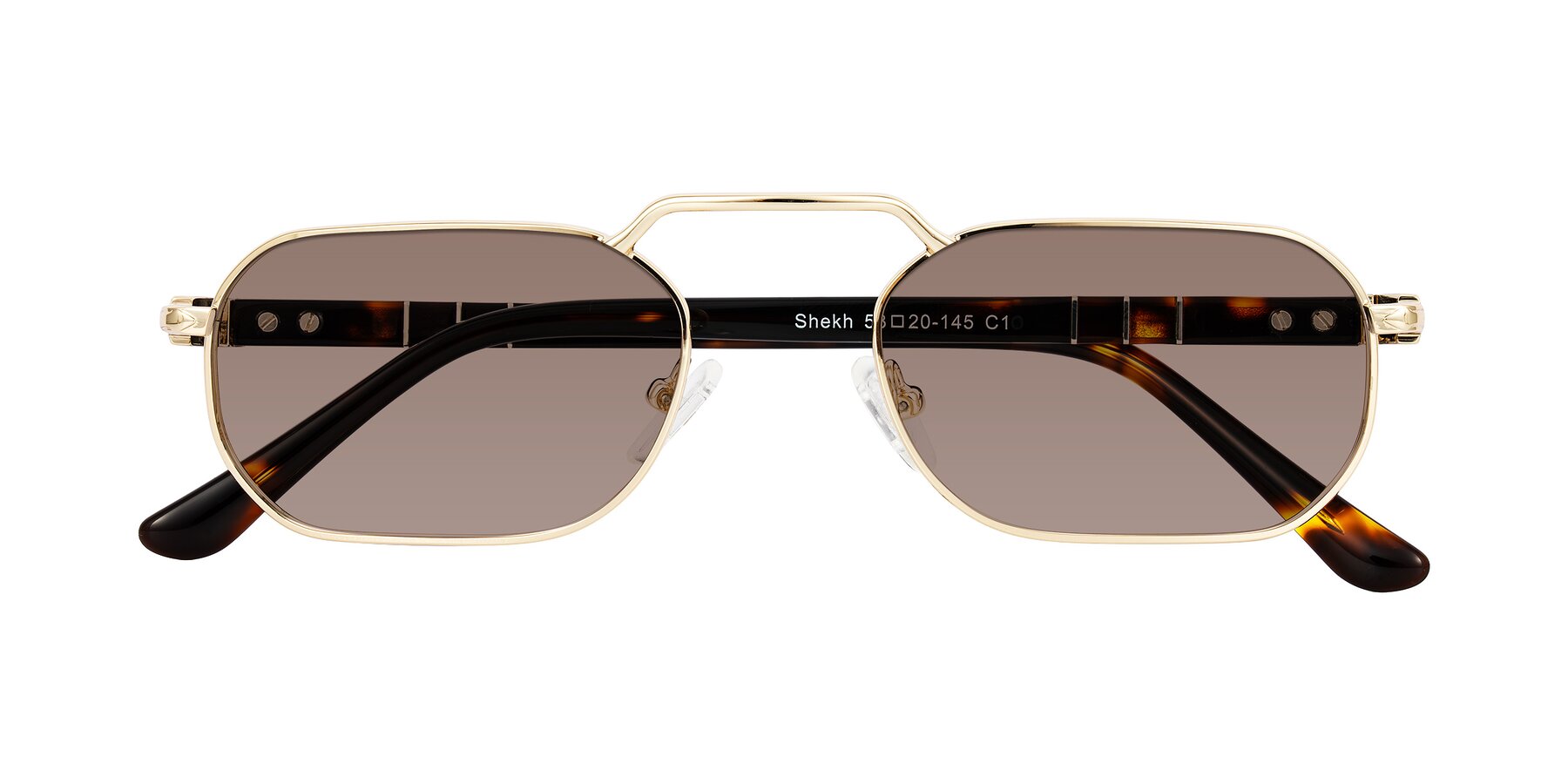 Folded Front of Shekh in Gold with Medium Brown Tinted Lenses
