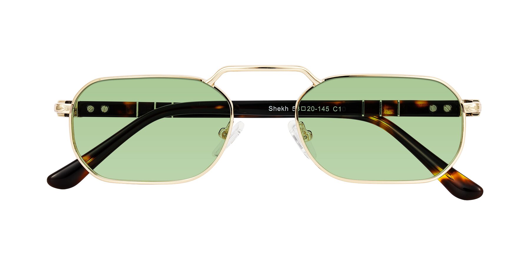 Folded Front of Shekh in Gold with Medium Green Tinted Lenses