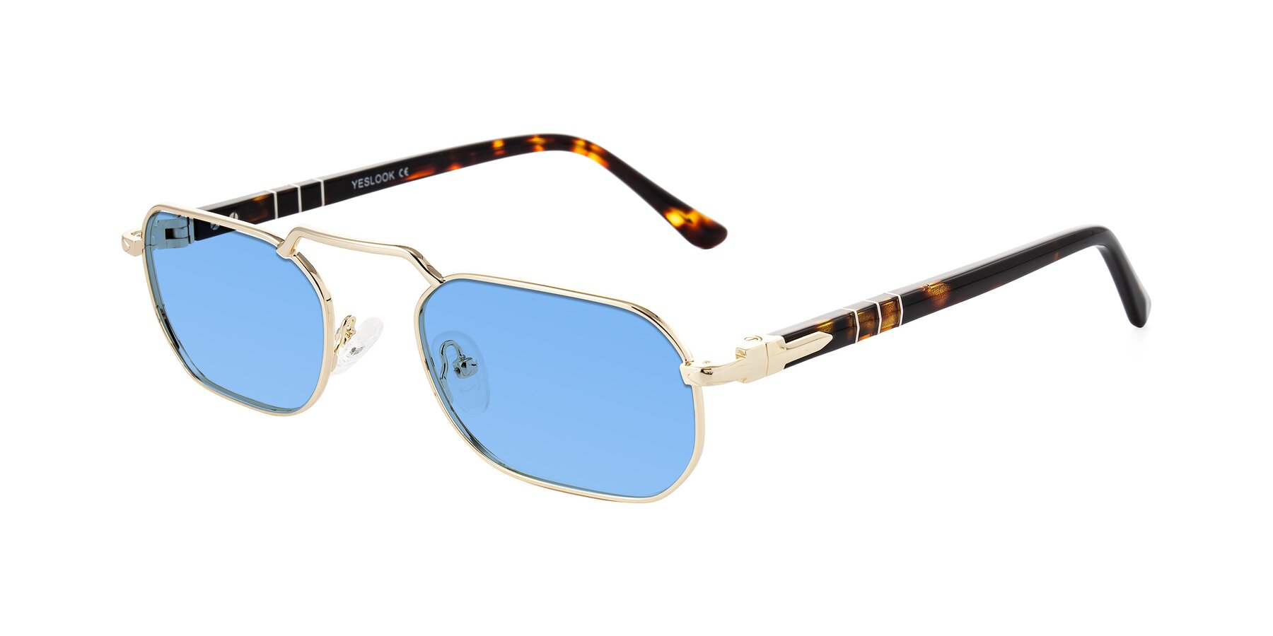 Angle of Shekh in Gold with Medium Blue Tinted Lenses