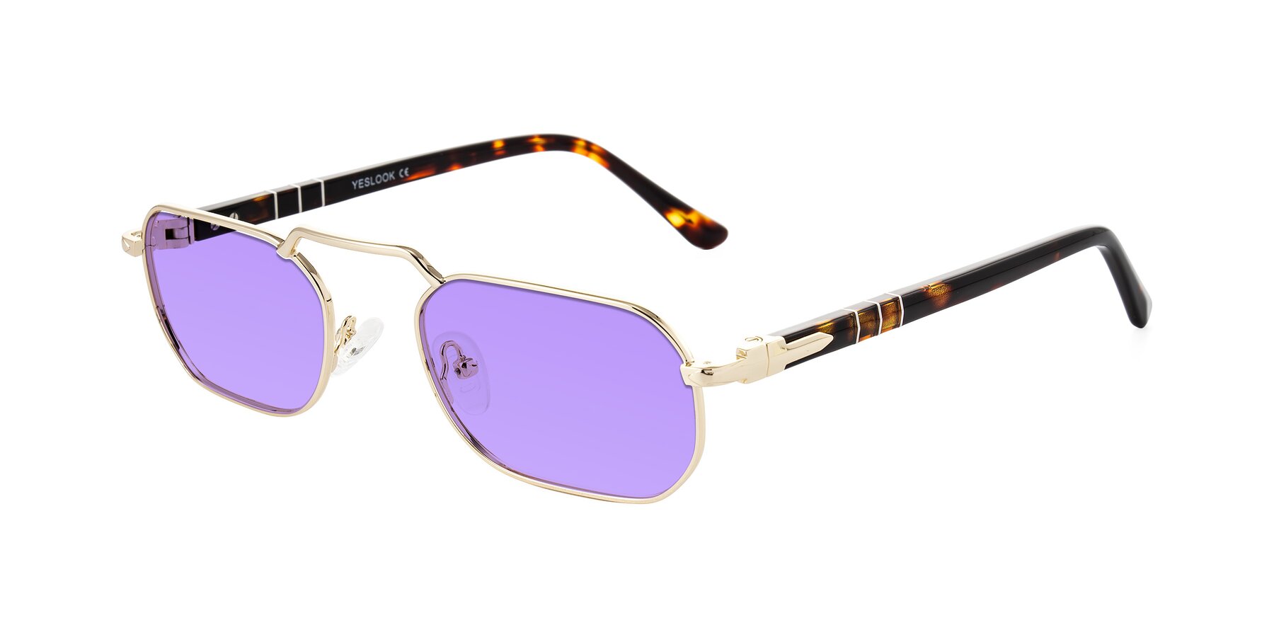 Angle of Shekh in Gold with Medium Purple Tinted Lenses