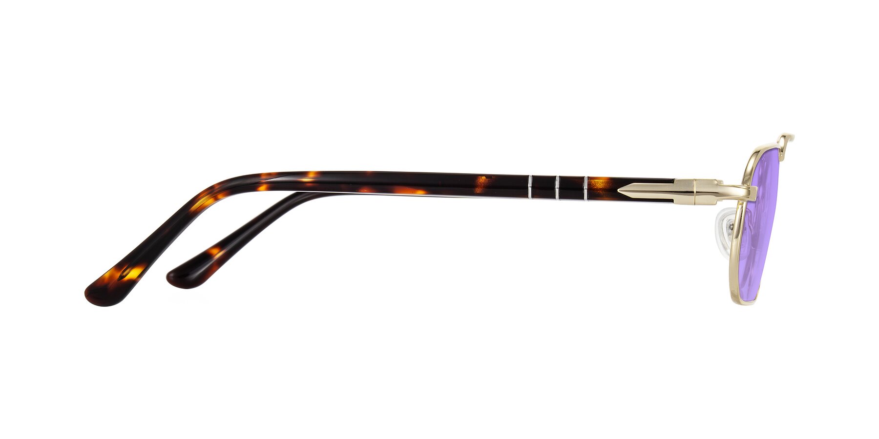 Side of Shekh in Gold with Medium Purple Tinted Lenses