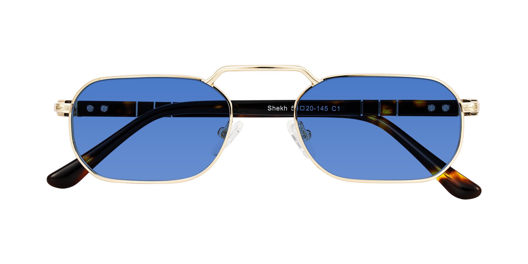 Folded Front of Shekh in Gold with Blue Tinted Lenses