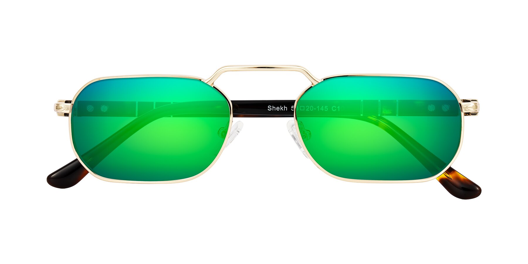 Folded Front of Shekh in Gold with Green Mirrored Lenses