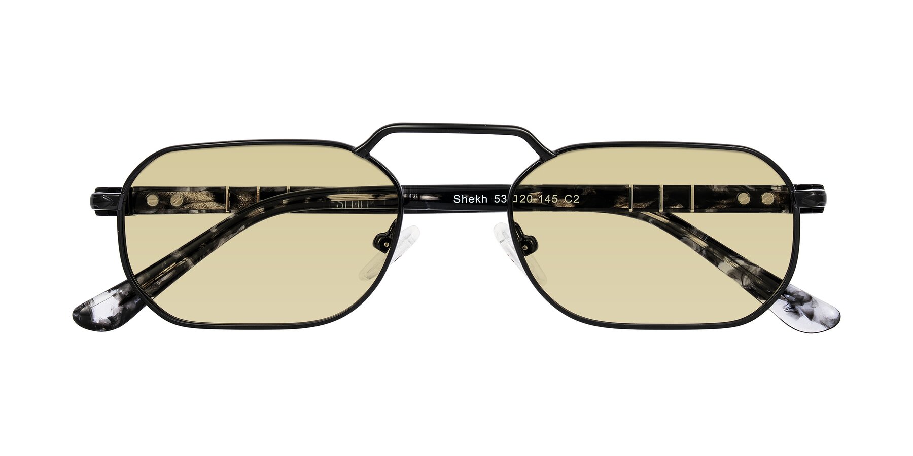 Folded Front of Shekh in Black with Light Champagne Tinted Lenses