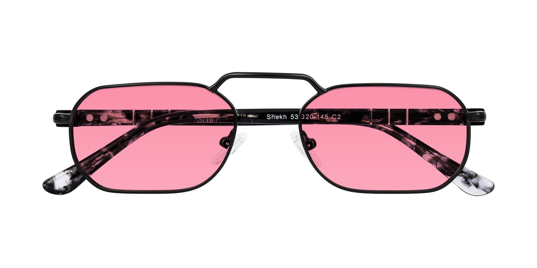 Folded Front of Shekh in Black with Pink Tinted Lenses