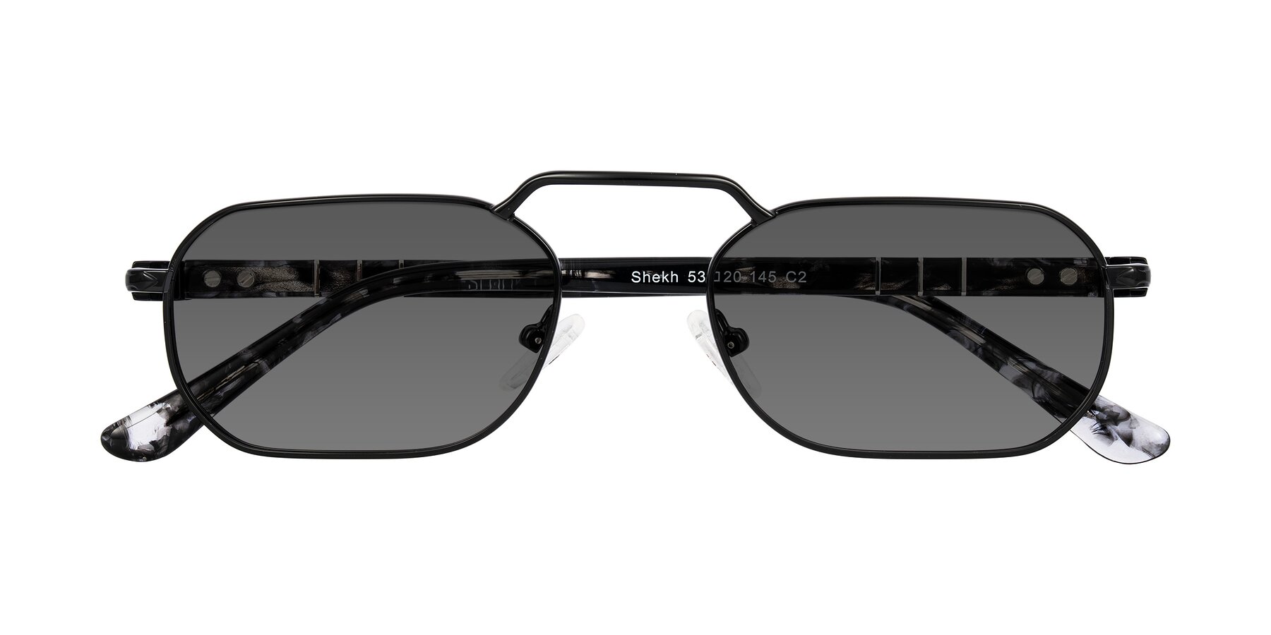 Folded Front of Shekh in Black with Medium Gray Tinted Lenses