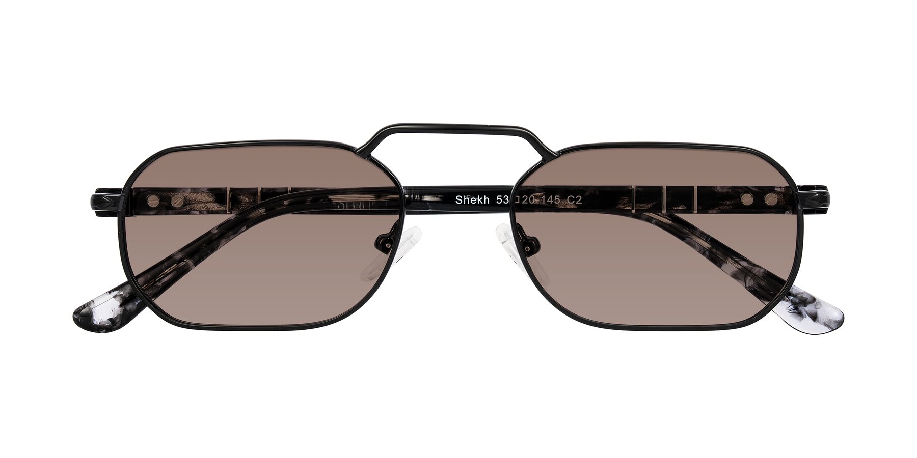 Folded Front of Shekh in Black with Medium Brown Tinted Lenses