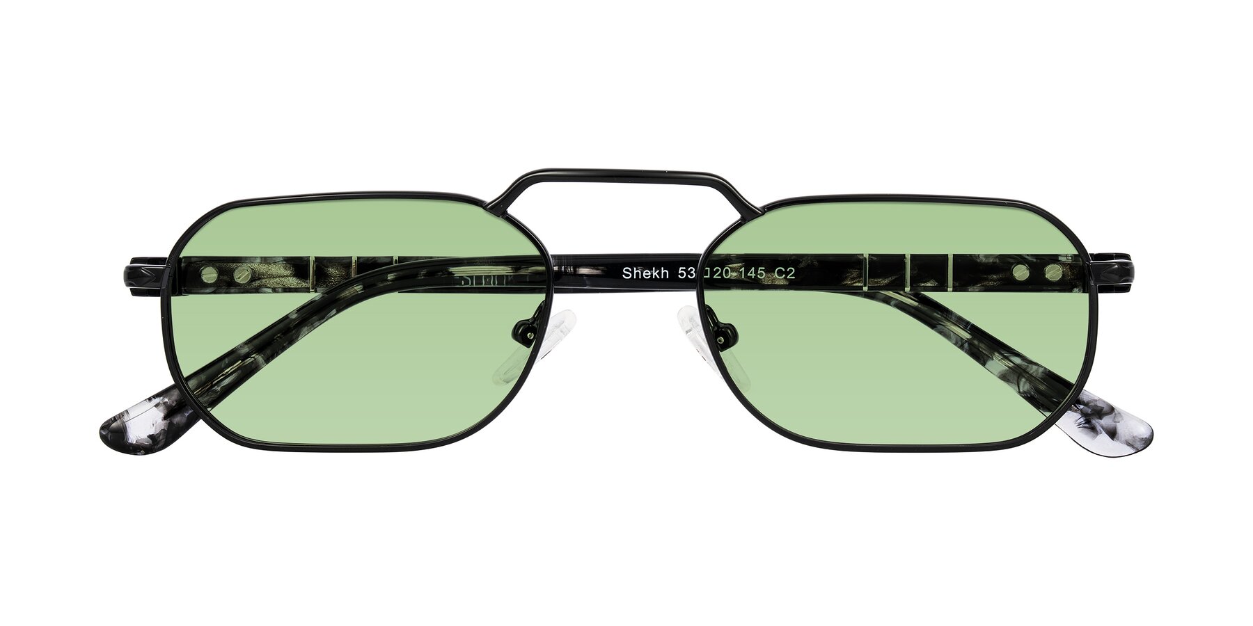 Folded Front of Shekh in Black with Medium Green Tinted Lenses
