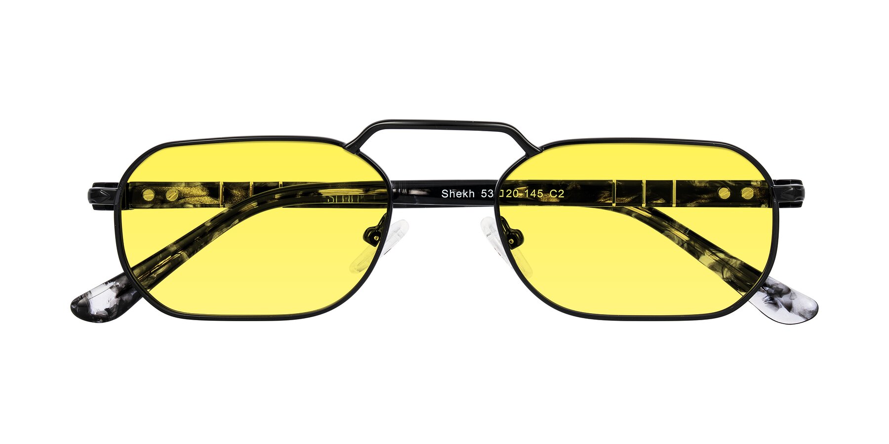 Folded Front of Shekh in Black with Medium Yellow Tinted Lenses