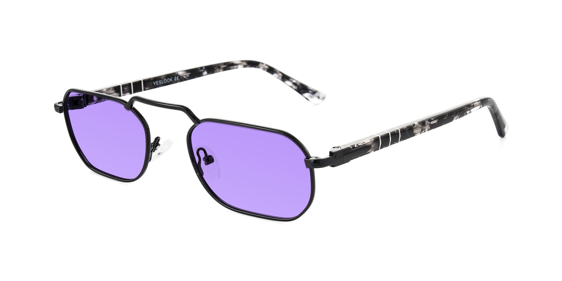 Angle of Shekh in Black with Medium Purple Tinted Lenses