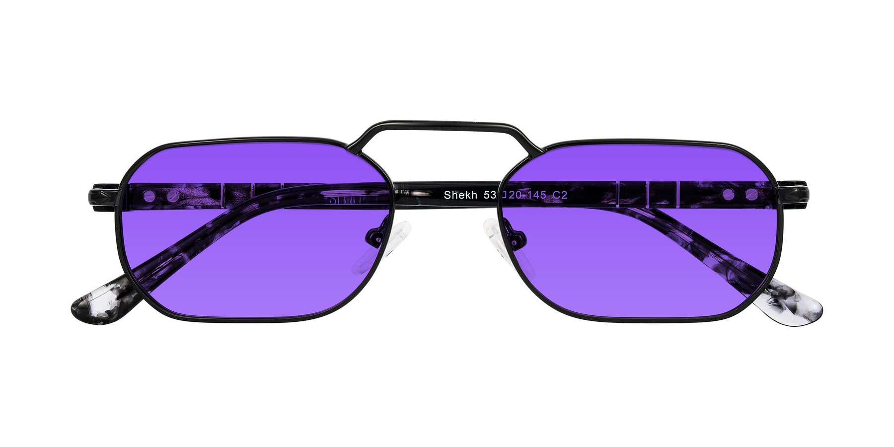 Folded Front of Shekh in Black with Purple Tinted Lenses