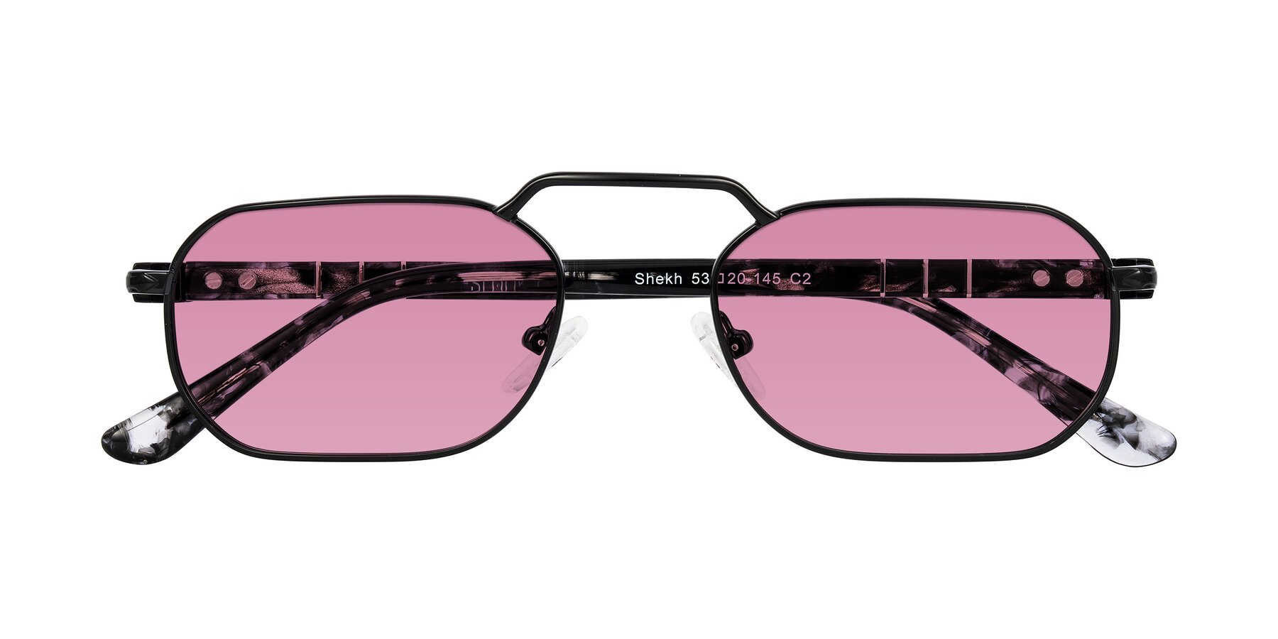 Folded Front of Shekh in Black with Medium Wine Tinted Lenses