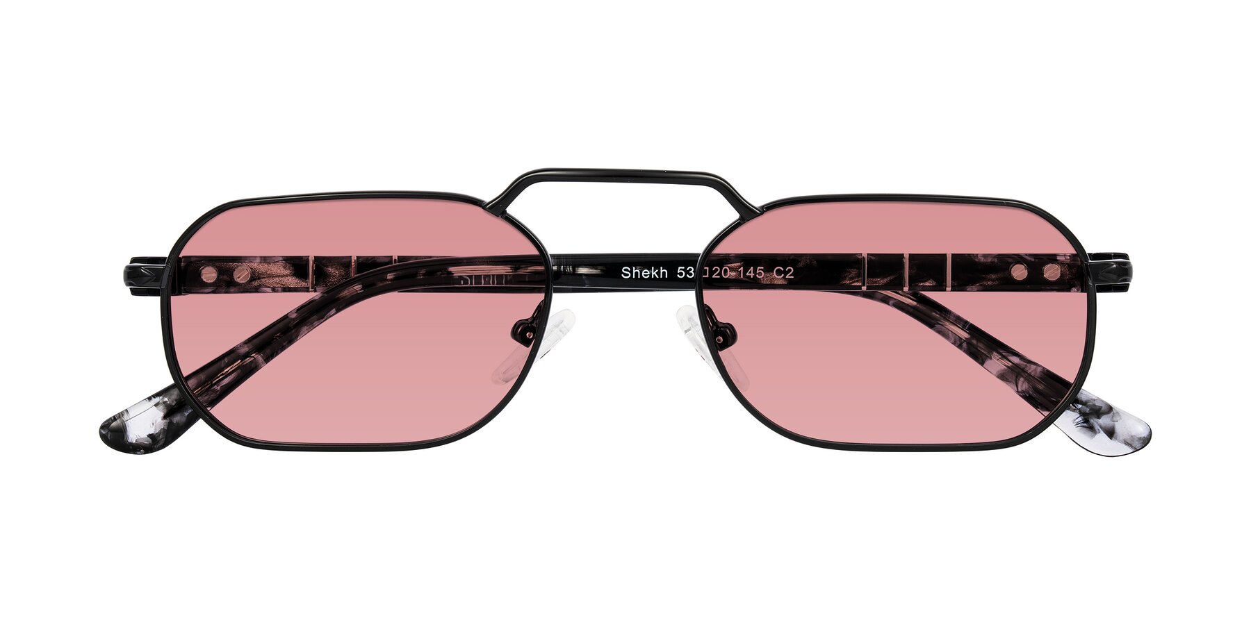 Folded Front of Shekh in Black with Medium Garnet Tinted Lenses