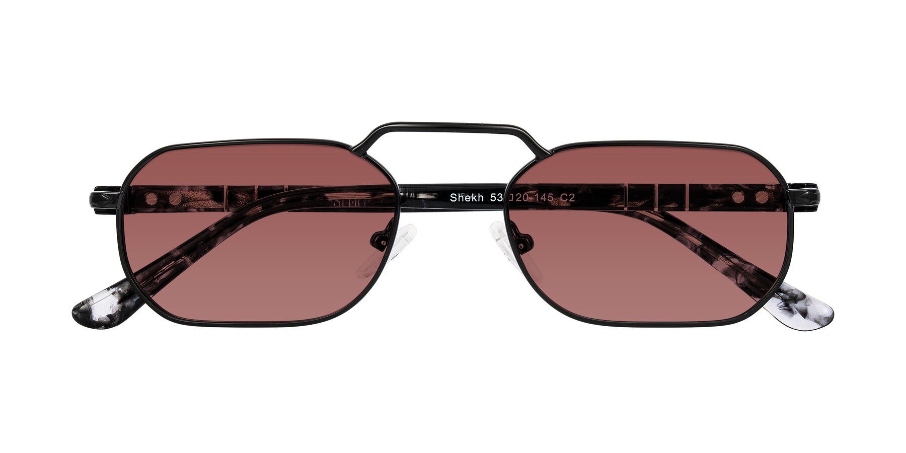 Folded Front of Shekh in Black with Garnet Tinted Lenses