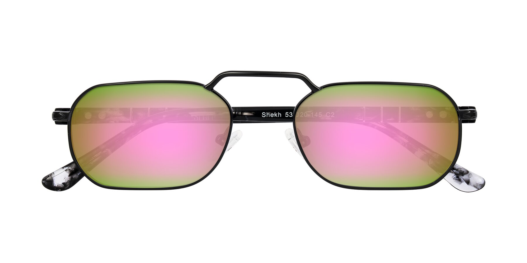 Folded Front of Shekh in Black with Pink Mirrored Lenses