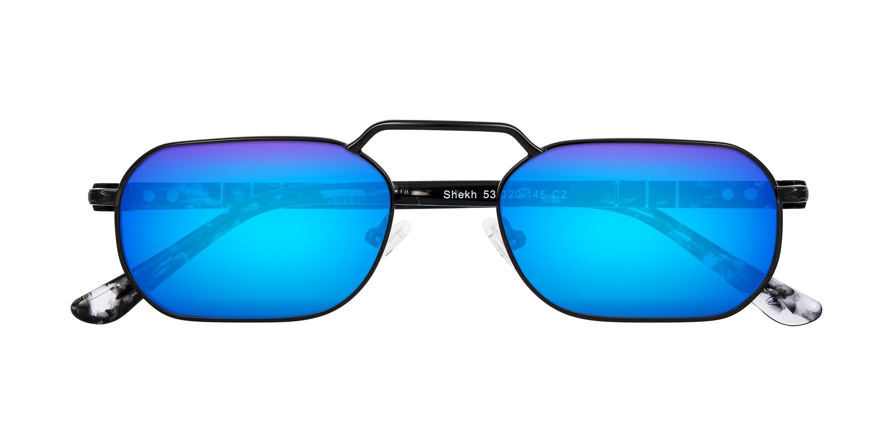 Folded Front of Shekh in Black with Blue Mirrored Lenses