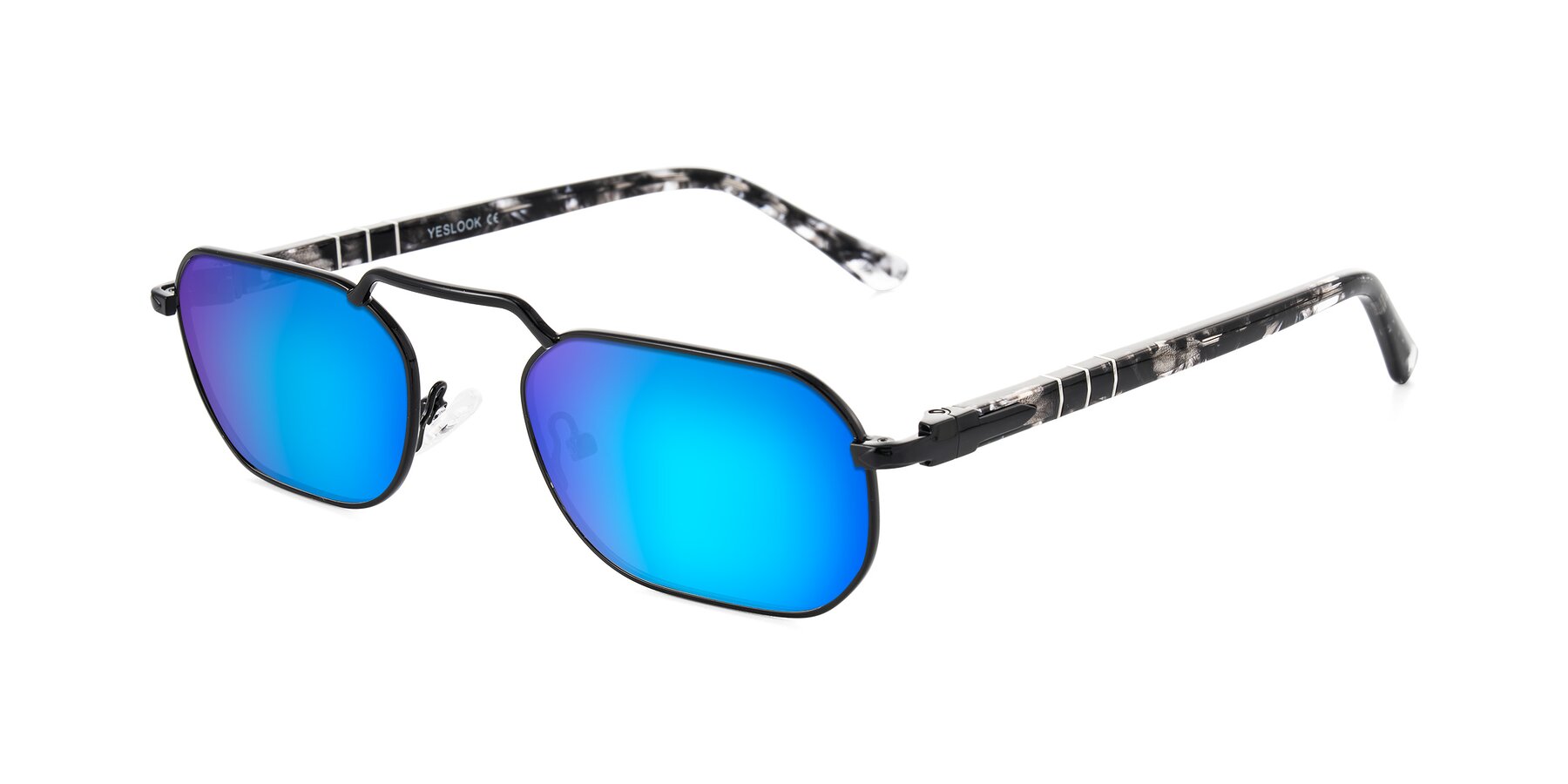 Angle of Shekh in Black with Blue Mirrored Lenses