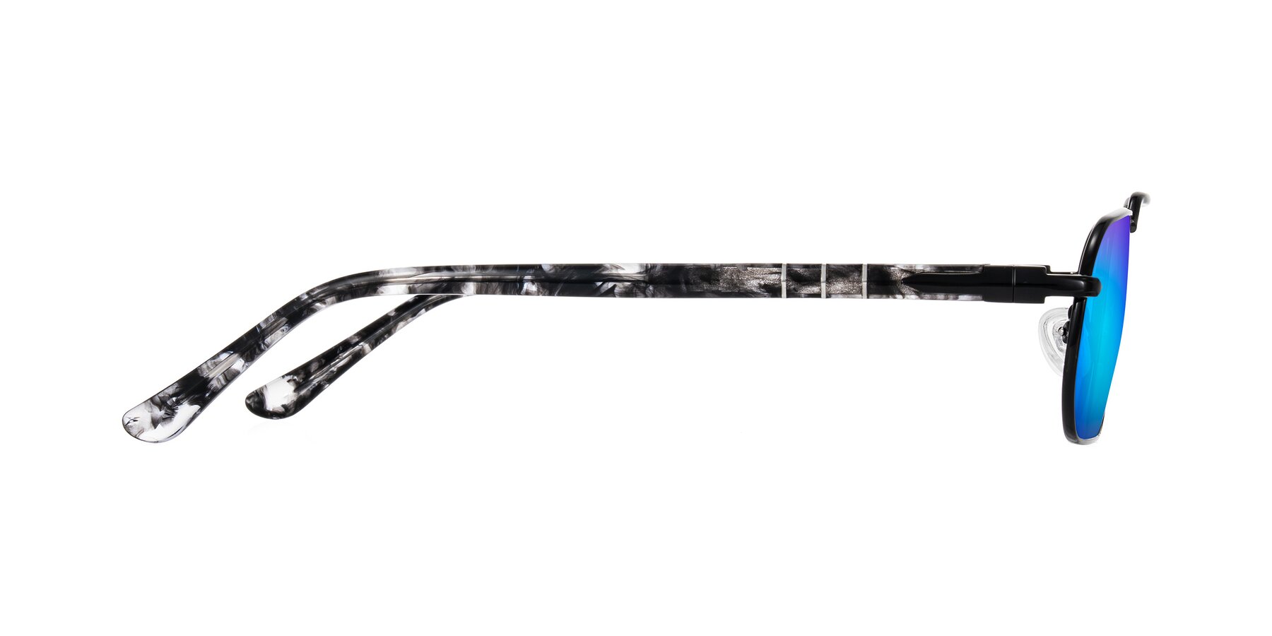 Side of Shekh in Black with Blue Mirrored Lenses
