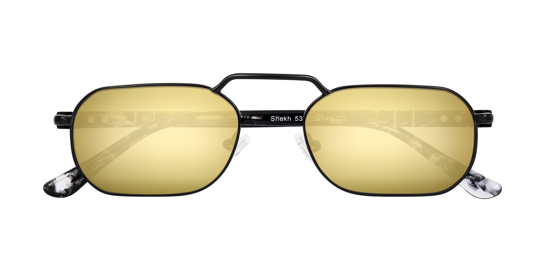 Folded Front of Shekh in Black with Gold Mirrored Lenses