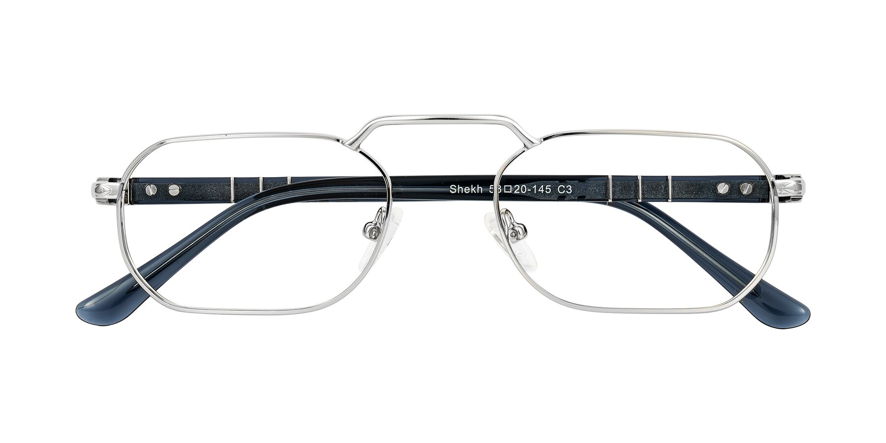 Folded Front of Shekh in Silver with Clear Eyeglass Lenses
